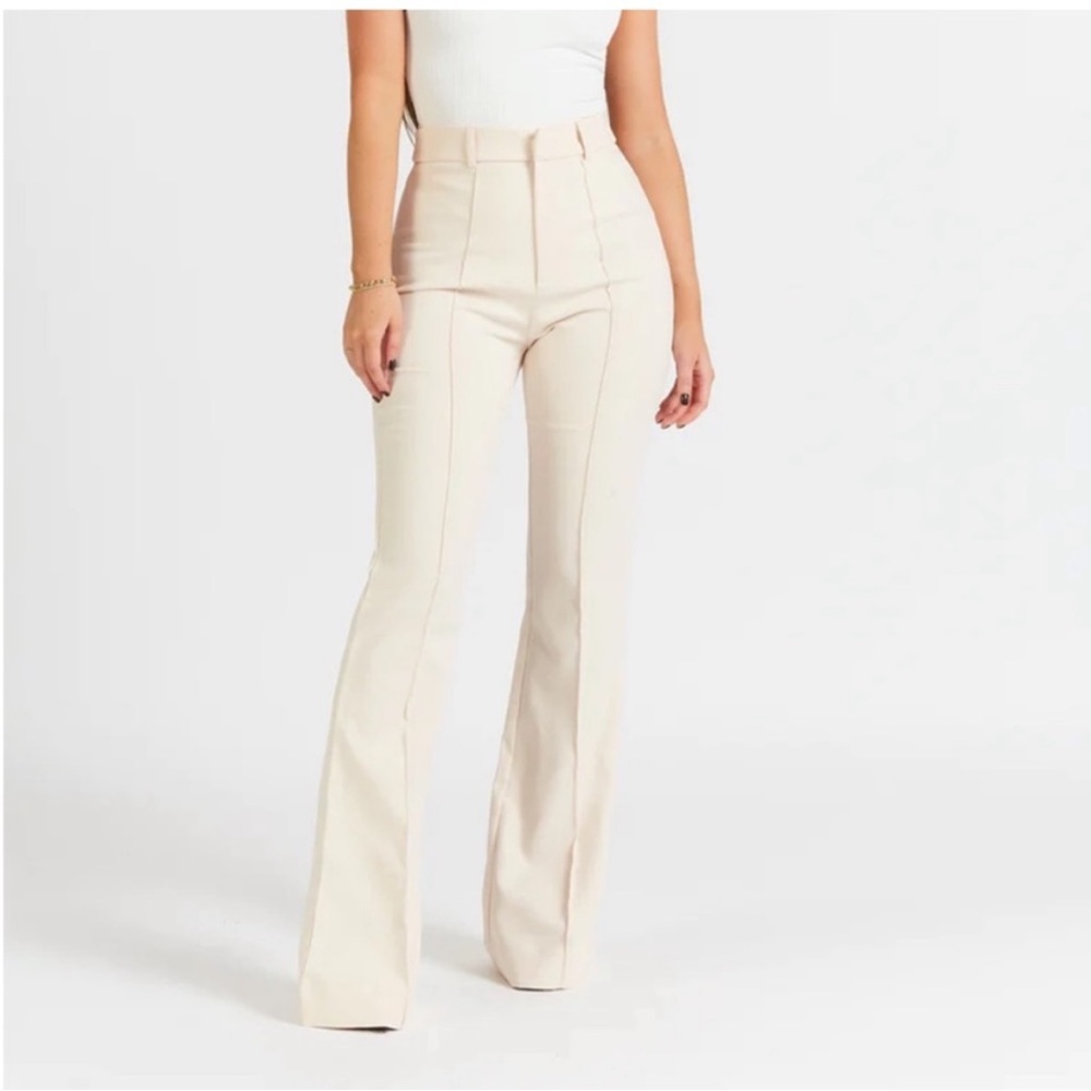 Because of Alice High-Waisted Wide Leg Trouser Pants in Cream